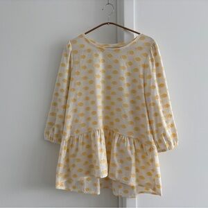 LOFT Yellow Polka Dot 3/4 Sleeve Peplum Top Womens Size M